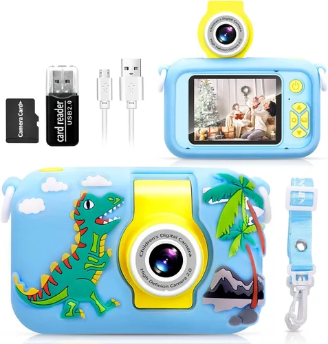 Miniatura 11 de ARNSSIEN Cámara para niños, cámara digital de juguete para niños pequeños con lente abatible de 180°, pantalla IPS de 2.4 pulgadas, tarjeta de 32