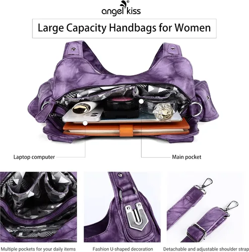 Miniatura 5 de Angelkiss - Bolsos y bolsos de mano para mujer, de cuero vegano lavado, bolso cruzado de hombro