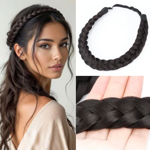 Miniatura 26 de Diadema clásica de cabello sintético trenzado, trenzas gruesas y anchas, extensión de cabello con elástico para mujeres y niñas, accesorio