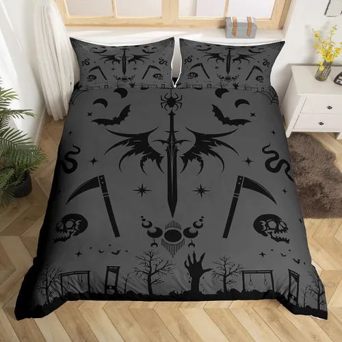 Miniatura 17 de Lindo juego de funda de edredón de fantasma, tamaño individual para niños y niñas, juego de ropa de cama de calabaza y calavera de azúcar, funda