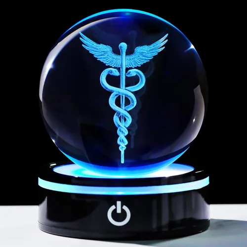 Miniatura 10 de YWHL Figura de Caduceo de Cristal con Grabado Láser 3D para Médicos - Regalos de Apreciación para el Día del Médico para Profesionales Médicos