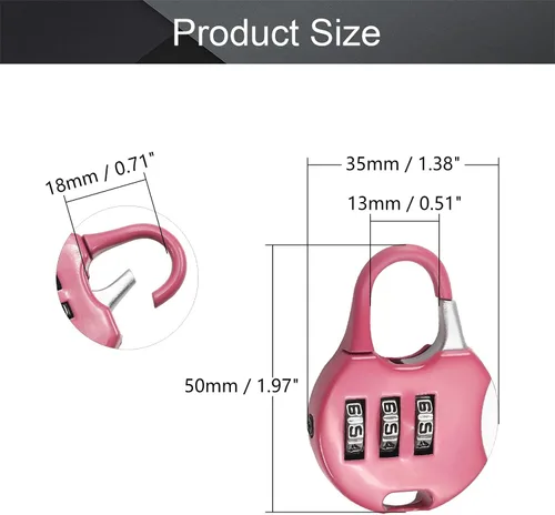 Miniatura 2 de Bettomshin Candado de combinación de 3 dígitos, cerradura de cifrado seguro, mini cerradura de código reiniciable, cerraduras rosadas (paquete de 1)