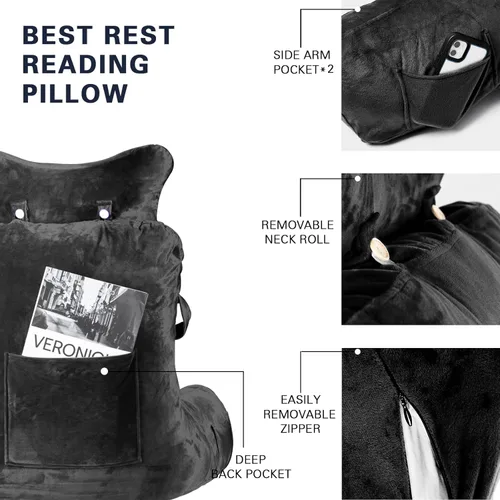 Miniatura 3 de SLIGUY Almohada de Lectura - Almohada de Descanso para Cama con Rollo de Cuello Desmontable y Brazo de Soporte Más Alto para Sentarse en la Cama