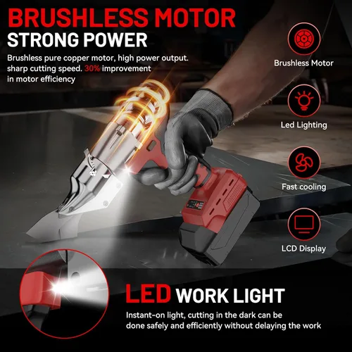 Miniatura 7 de Cortador de chapa sin cable para batería Mil-waukee 18V, tijeras eléctricas para metal con cabezal giratorio de 360°, torque de 221 pies-libra