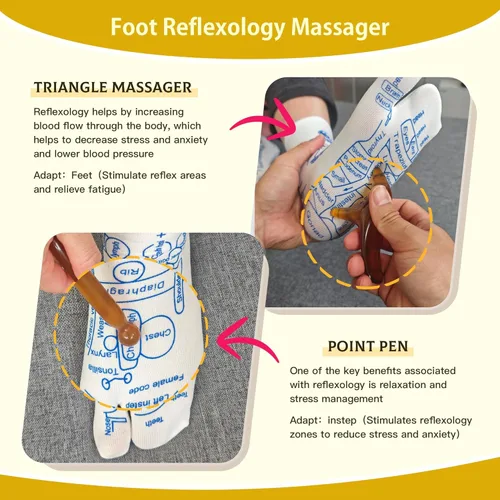Miniatura 3 de Juego de calcetines de reflexología con herramienta de masaje de acupresión triangular, alivio de fascitis plantar para dolor de talón, tensión