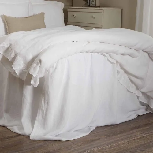 Miniatura 5 de Piper Classics Provincial Linen - Colcha de lino blanco con volantes, 56 pulgadas de ancho x 78 pulgadas de largo, falda con volantes en 3 lados