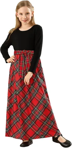 Miniatura 4 de KYMIDY - Vestido largo para niña, casual, a cuadros estilo Buffalo, de manga larga, con bolsillos (para niñas de 6 a 14 años)