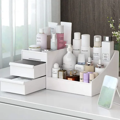 Caja de almacenamiento de cosméticos de gran capacidad de maquillaje, organizador de cuidado de la piel, joyas, maquillaje, pinceles, lápices