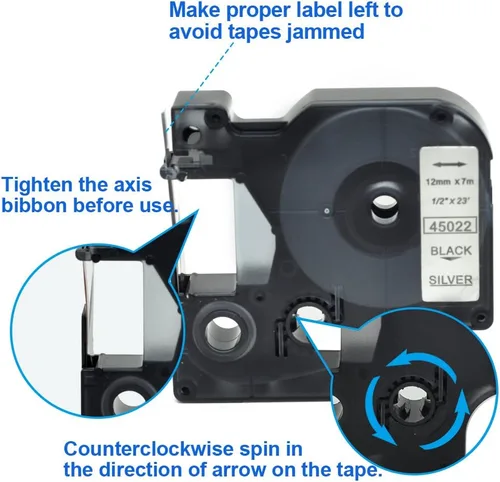 Miniatura 9 de Paquete de 2 casetes de etiquetas D1 45022 negro sobre plata compatible con cartucho de etiquetado Dymo compatible con LabelManager 160 280 PnP