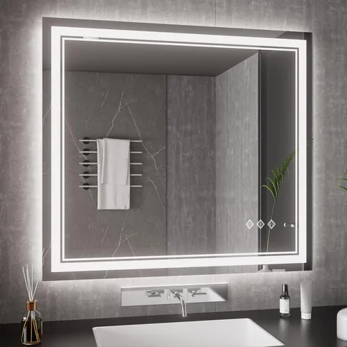 Miniatura 16 de Espejo LED, 20 x 28 pulgadas, gradiente frontal y retroiluminado LED, espejo de baño LED de 3 colores regulables CRI>90, IP54, espejo de baño