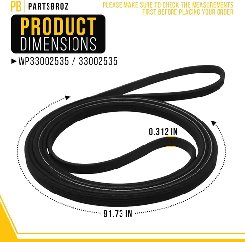 Miniatura 2 de PartsBroz 33002535 WP33002535 - Correa secadora para Whirlpool MDE5500AYW MDE3000AYW MDE7400AYW MDE7600AYW MDE9206AYW MDG5500AWW MDE2600AYW