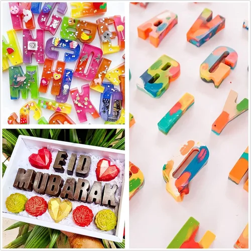 Miniatura 6 de Molde de silicona con 26 letras grandes, molde para crayón del alfabeto, molde de chocolate, bandeja para cubitos de hielo para galletas con 12
