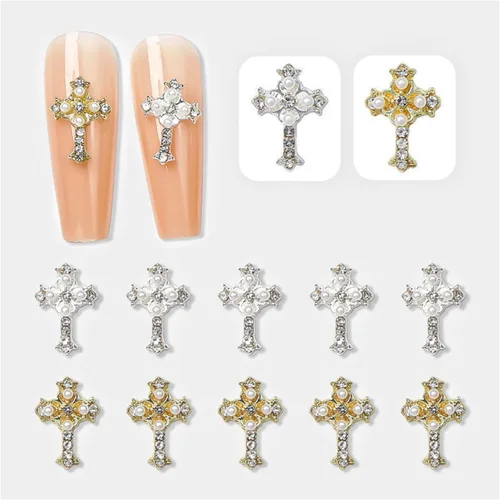 Dije de cruz retro 3D, 20 piezas de aleación de perlas de cruz, suministros de arte gótico punk para decoración de uñas acrílicas, accesorios de