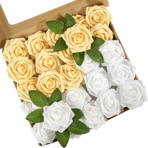 Miniatura 24 de Flores artificiales, 25 piezas, rosa artificial azul bebé para ramos de boda, centros de mesa, arreglos, flor falsa con tallos para decoración