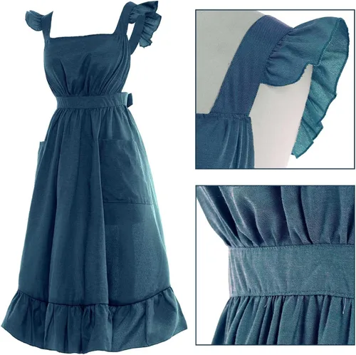 Miniatura 2 de Vibsion Delantal vintage con volantes para mujer, delantales de cocina de jardín con espalda cruzada Azul