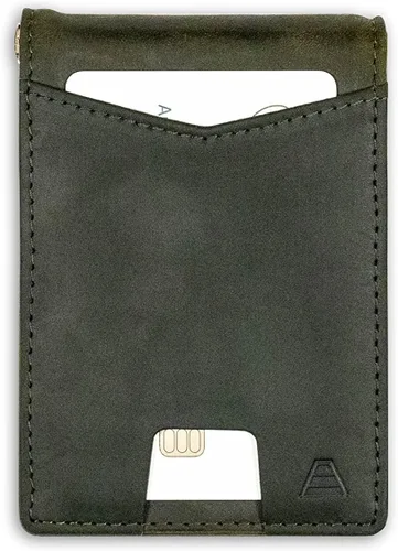 The Apollo Andar cartera de dos pliegues minimalista con bloqueo de identificación por radiofrecuencia magnética delgada de cuero con sujeta