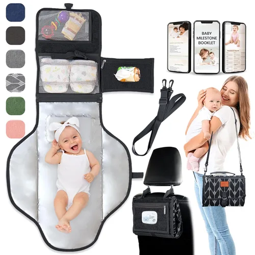 Miniatura 12 de Cambiador portátil para regalos de baby shower y regalos de nueva mamá, cambiador de pañales de viaje para recién nacidos, cambiador de pañales gris