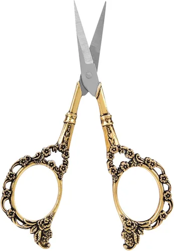 Tijeras de acero inoxidable con patrón de flores vintage, 1 unidad, para coser, agujas doradas, bordadas, tijeras de acero inoxidable (dorado)