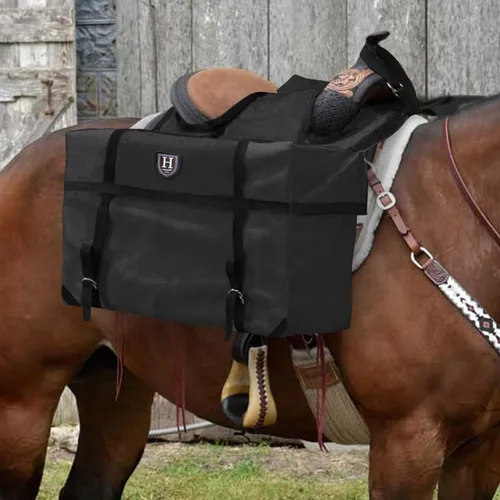 Miniatura 2 de Harrison Howard Robusto seguro versátil sobre la bocina contorneado sin rebote diseño alforja alforja bolsas portador Western Saddle Bag Negro