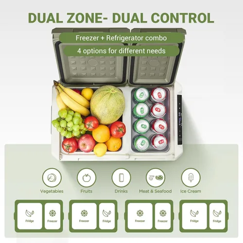 Miniatura 3 de BODEGACOOLER Refrigerador de Coche de 12 Voltios, Refrigerador de Coche de 34.1 Cuartos de Galón de Doble Zona, Congelador Portátil de 12V con Verde