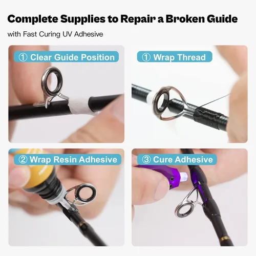 Miniatura 6 de OJYDOIIIY Kit completo de reparación de ojales de caña de pescar, kit de repuesto de ojos de caña de pescar de emergencia de fijación rápida