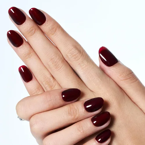 Miniatura 7 de GLAMERMAID Uñas postizas cortas ovaladas, góticas, hechas a mano, color burdeos gótico, pegamento de gel para otoño, 24 unidades, brillantes