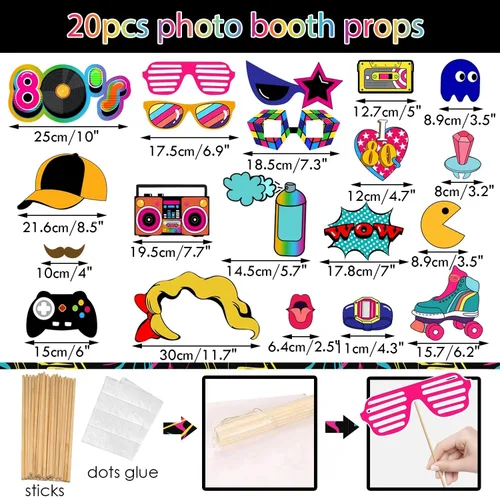 Miniatura 3 de Juego de 21 portarretratos inflables para selfies de los años 80 y accesorios para fiestas retro de los años 80 I Love 80s Party Selfie Props