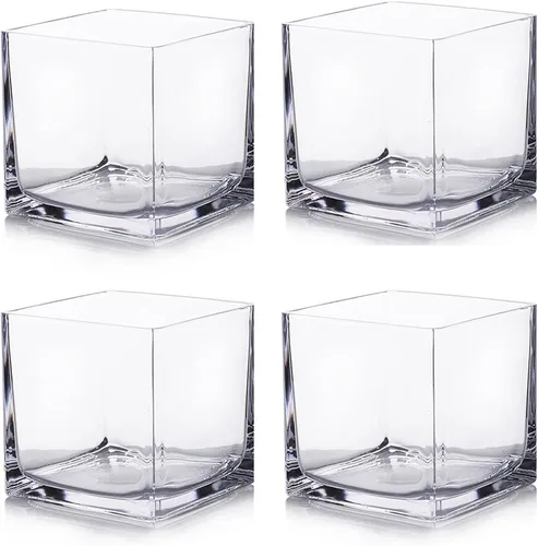 Miniatura 7 de EnovaFloral - Jarrón cuadrado de cristal (4 x 4 pulgadas), juego de 1 con portavelas flotantes para centros de mesa de boda y decoración de oficina