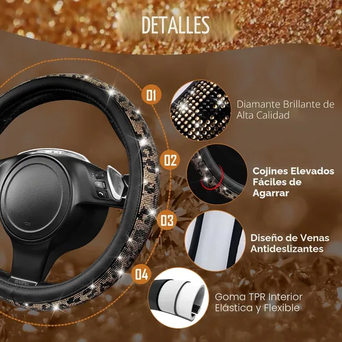 Miniatura 5 de CAR PASS - Funda de volante con diamantes brillantes de imitación y patrón de leopardo, con cristales de imitación brillantes para mujer