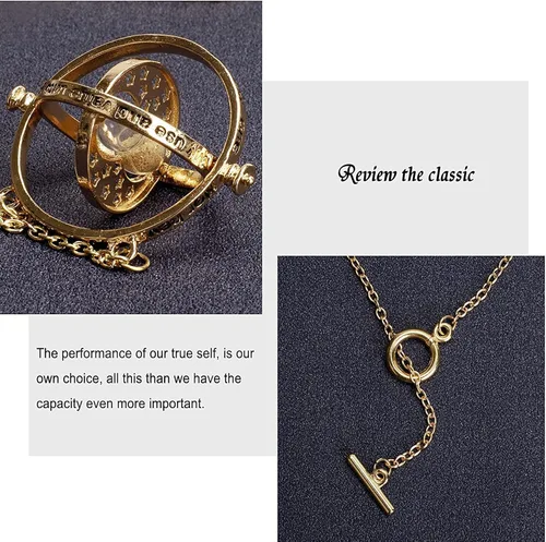 Miniatura 6 de Beita Hermiones - Collar de aleación con colgante de reloj de arena giratorio para mujer y niña color dorado Zinc No es una piedra preciosa