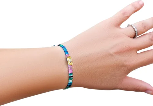 Miniatura 6 de Alef Bet by Paula Macrame Friendship Bracelet in Shades of Blue with Gold-plated Jewish Star of David Charm
