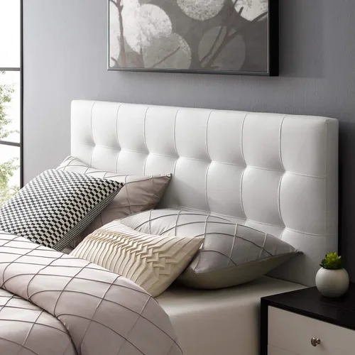 Modway Lily Cabecera Capitoné de Cuero Sintético Tapizada Queen en Blanco
