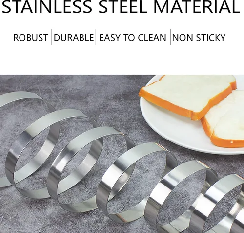 Miniatura 2 de Molde para panqueques, paquete de 2 anillos para panqueques de 8 pulgadas, anillo de tortilla de acero inoxidable con mango aislado de silicona