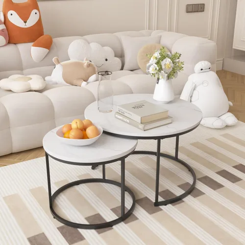 Miniatura 12 de KEVINSPACE Mesa auxiliar redonda pequeña para sala de estar, mesa auxiliar circular de madera, mesita de noche para apartamento, dormitorio, Ø 23.4