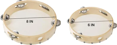 Miniatura 2 de 2 panderetas de madera de mano con cascabeles de cascabel, instrumento educativo musical para recuerdos de fiesta (6 pulgadas, 2 unidades)