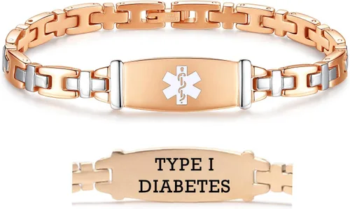 Miniatura 42 de LinnaLove Lady Medical Alert - Pulseras médicas de acero inoxidable para mujer, 7.5 pulgadas
