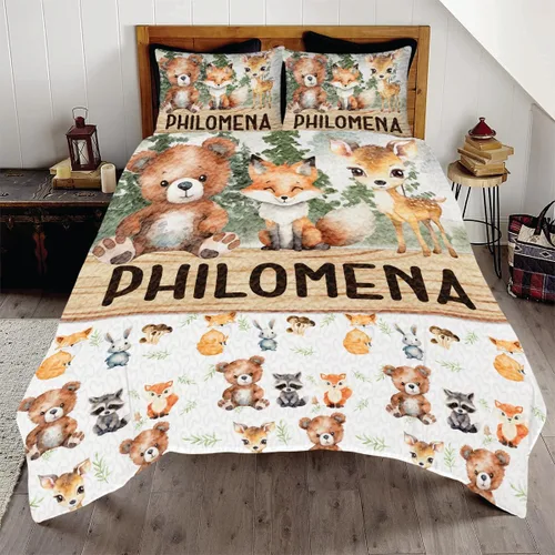 Miniatura 24 de ENCYCOM Edredón personalizado de oso bosque, edredón de animales del bosque, mejor juego de edredón decorativo único para cama colgante en la pared