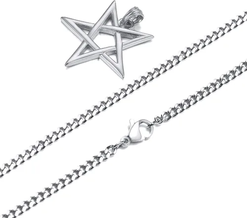 Miniatura 4 de TempBeau Collar con colgante de pentagrama satánico Baphomet Cadena de eslabones de pentáculo invertida hecha a mano, iglesia satanista, punk