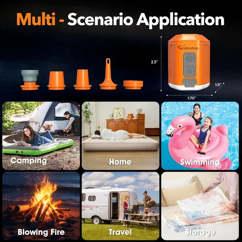 Miniatura 6 de Bomba de aire portátil 4.2kPa Bomba de aire para inflables recargable GIGA PUMP 4 con luz de campamento Ultra Air Colchón Bomba Naranja
