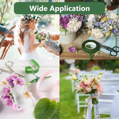Miniatura 6 de NESCCI Cinta de flores, cinta floral para ramos, 12 rollos de cinta de flores verde oscuro de 1/2 pulgada de ancho, utilizada para envolver tallos