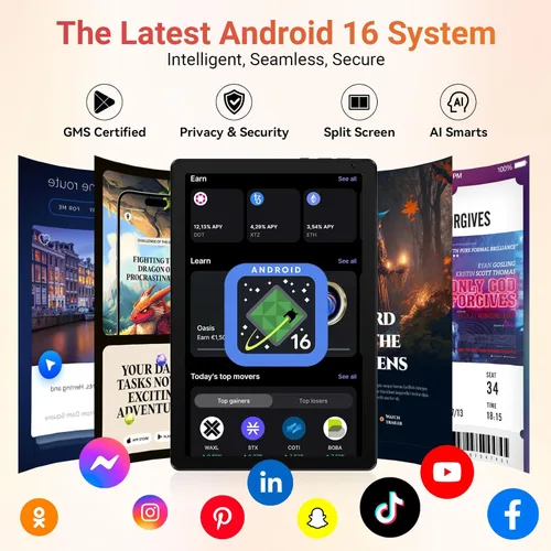 Miniatura 3 de URAO Tableta, tableta Android de 10.1 pulgadas con procesador Octa-core 30GB RAM 128GB ROM HD IPS pantalla táctil 8H batería, Wi-Fi 6, BT 5.4