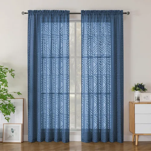 Miniatura 23 de Simplebrand Cortinas traslúcidas negras de cocina de 24 pulgadas de largo, 2 paneles, filtrado de luz, geométrico jacquard con textura, cortinas