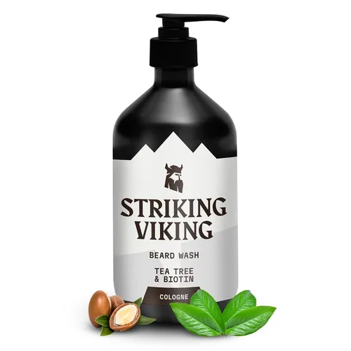 Striking Viking Jabón para barba – 17 onzas, árbol de té natural y biotina – Champú para barba con aroma a colonia sin parabenos ni sulfatos para