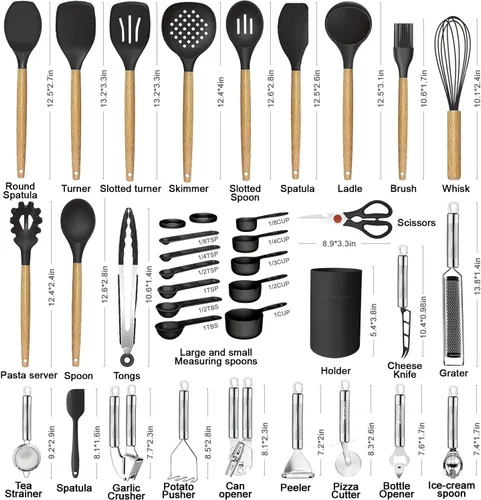 Miniatura 2 de Juego de utensilios de cocina - 35 piezas de utensilios de cocina con rallador, pinzas, cuchara, espátula y volteador hechos de silicona de grado