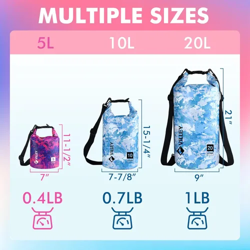 Miniatura 9 de Bolsa seca impermeable VILLEY de 5L con tapa enrollable, mantiene el equipo seco, saco ligero para kayak, navegación, camping, natación y aventuras