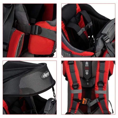 Miniatura 6 de ClevrPlus Canyonero Mochila Portabebés de Camping para Senderismo con Niños Pequeños con Soporte y Visera Parasol, Rojo