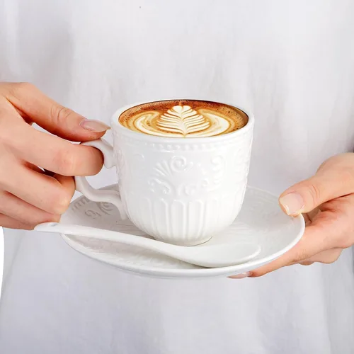 Miniatura 3 de ZAVOOS Juego de 6 tazas de té y platillo, tazas de té de porcelana vintage pequeñas de 6 onzas con cuchara, juegos únicos de tazas de capuchino