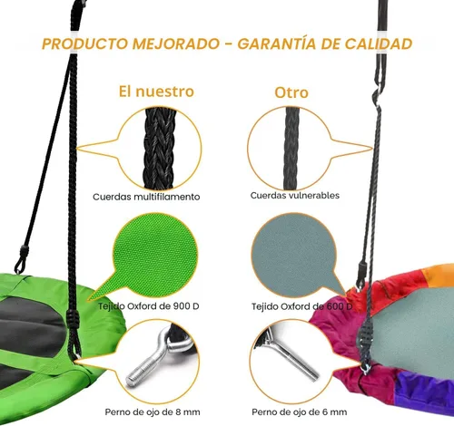 Miniatura 3 de PACEARTH Columpio de árbol de 40 pulgadas, capacidad de peso de 900 libras, 2 correas colgantes adicionales, cuerdas ajustables de múltiples hebras