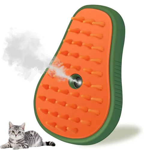Cepillo de vapor para gatos, cepillo vaporoso 3 en 1 para gatos, peine de masaje y aseo de silicona, peine rociador de limpieza de pelo de mascotas