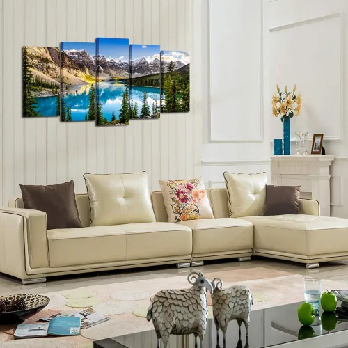 Miniatura 3 de KREATIVE ARTS - 5 impresiones en lienzo de arte para pared, imágenes de paisaje de Canadá Moraine Lake y Montañas Rocosas, pintura en lienzo